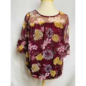 No Boundaries Floral Blouse Keyhole Stretch Flutter Sleeves size M (7-9)